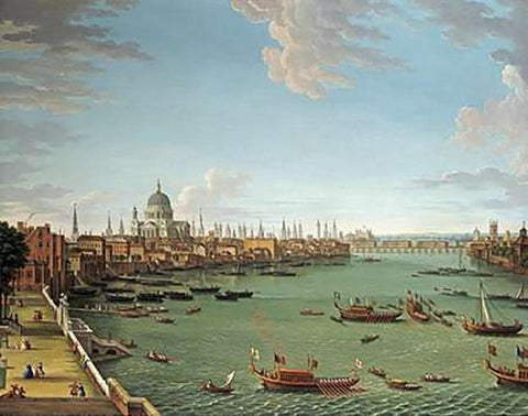 The Thames From The Terrace of Somerset House Black Ornate Wood Framed Art Print with Double Matting by Joli, Antonio