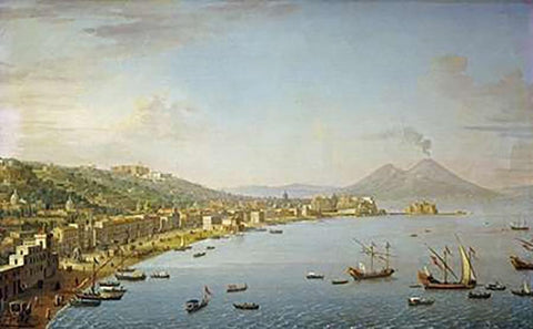 View of Naples From Vintageillipo Black Ornate Wood Framed Art Print with Double Matting by Joli, Antonio