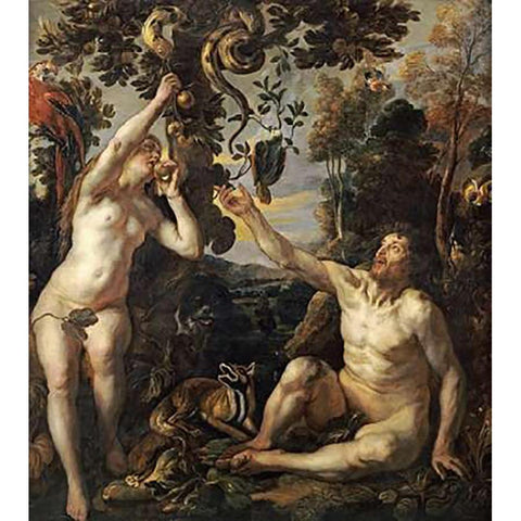 The Temptation Gold Ornate Wood Framed Art Print with Double Matting by Jordaens, Jacob