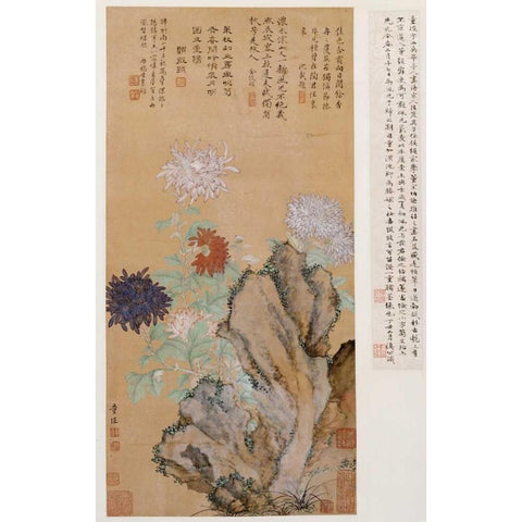 Flowers and Rocks Black Modern Wood Framed Art Print with Double Matting by Kai, Tong