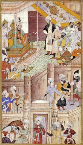 Illustration To The Baburnama White Modern Wood Framed Art Print with Double Matting by Karan, Khem