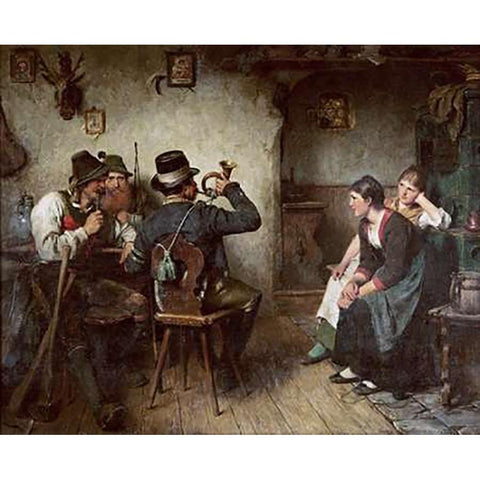 Vintagetillion Im Wirtshaus White Modern Wood Framed Art Print by Kauffmann, Hugo