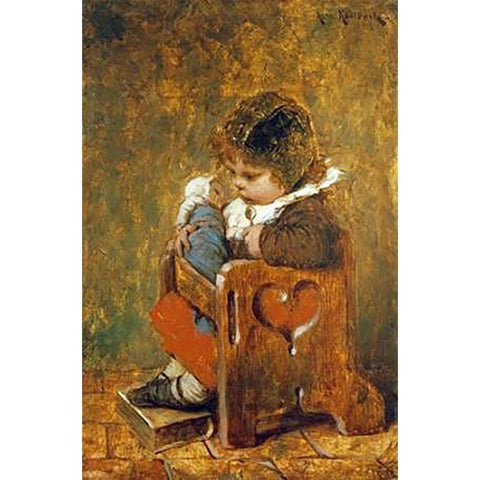 The Favorite Doll Black Modern Wood Framed Art Print with Double Matting by Kaulbach, Hermann