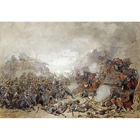 Storming of Malakoff Gold Ornate Wood Framed Art Print with Double Matting by Keene, Charles Samuel