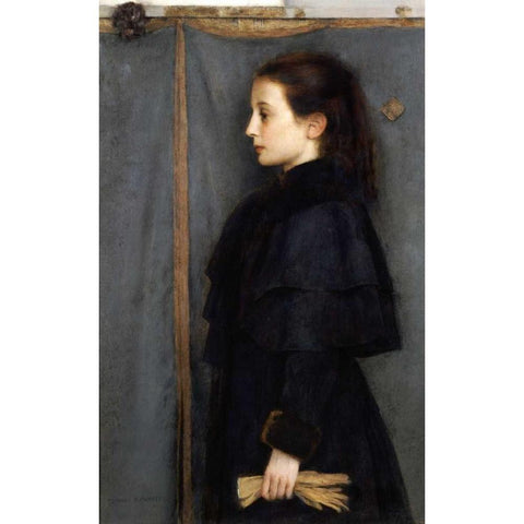 Portrait of Jeanne De Bauer Gold Ornate Wood Framed Art Print with Double Matting by Khnopff, Fernand