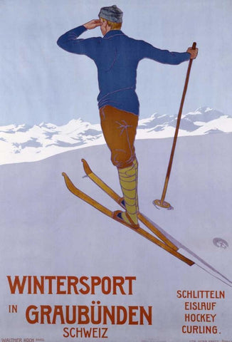 Wintersport In Graubunden White Modern Wood Framed Art Print with Double Matting by Koch, Walter