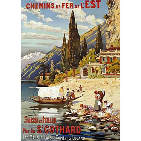 Suisse Et Italie Par Le St Gothard White Modern Wood Framed Art Print by Krallt, G.