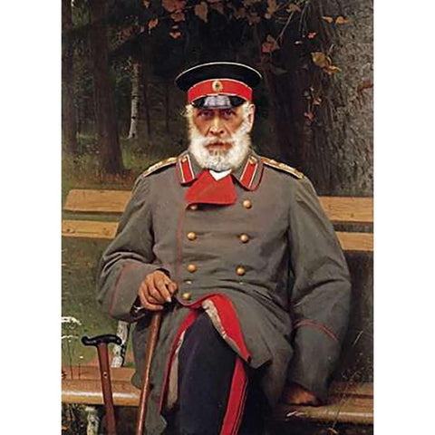 Portrait of a Russian General Seated On a Bench Gold Ornate Wood Framed Art Print with Double Matting by Kramskoi, Ivan Nikolaevich