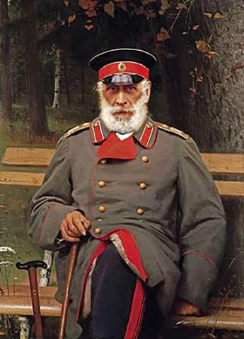 Portrait of a Russian General Seated On a Bench White Modern Wood Framed Art Print with Double Matting by Kramskoi, Ivan Nikolaevich