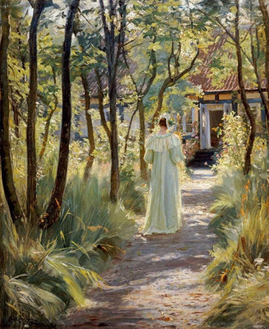Marie In The Garden Black Ornate Wood Framed Art Print with Double Matting by Kroyer, Peter Severin