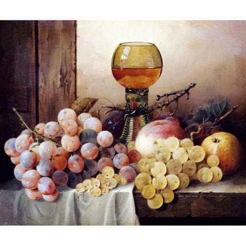 Grapes, Apple, Plums Gold Ornate Wood Framed Art Print with Double Matting by Ladell, Edward