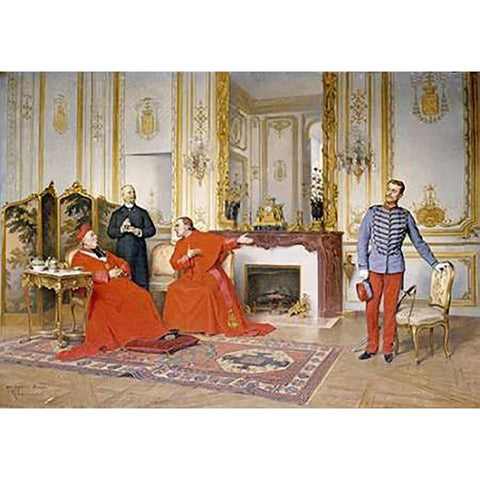 The Dispute Gold Ornate Wood Framed Art Print with Double Matting by Laissement, Henri Adolphe