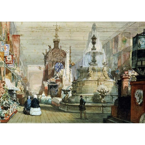The Great Exhibition Held In The Crystal Palace, London Gold Ornate Wood Framed Art Print with Double Matting by Lami, Eugene Louis