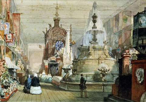 The Great Exhibition Held In The Crystal Palace, London Black Ornate Wood Framed Art Print with Double Matting by Lami, Eugene Louis