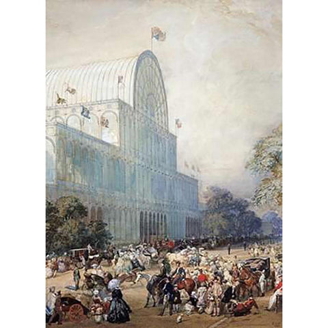 The Inauguration of The Crystal Palace White Modern Wood Framed Art Print by Lami, Eugene Louis