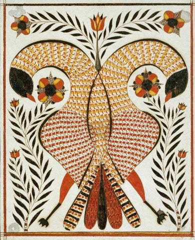 Intertwined Parrots Black Ornate Wood Framed Art Print with Double Matting by Landes, Rudolph