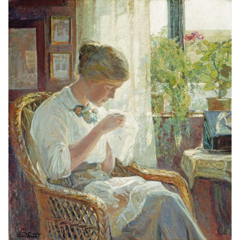 The Seamstress Black Modern Wood Framed Art Print by Larsen, Knud Erik