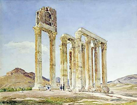 The Temple of Olympian Zeus, Athens White Modern Wood Framed Art Print with Double Matting by Lavezzari, A.