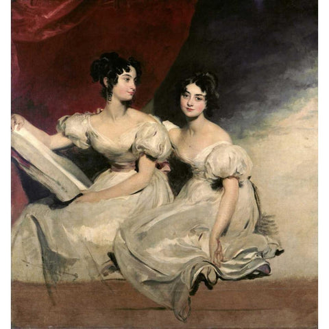 A Double Portrait of The Fullerton Sisters Gold Ornate Wood Framed Art Print with Double Matting by Lawrence, Sir Thomas