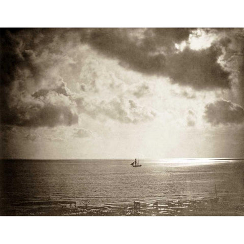 Brig On The Water Black Modern Wood Framed Art Print with Double Matting by Le Gray, Gustave