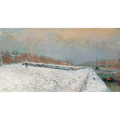 Port De Bercy, En Hiver Gold Ornate Wood Framed Art Print with Double Matting by Lebourg, Albert