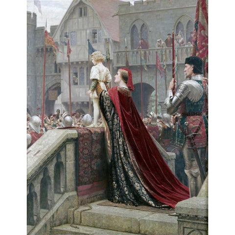 A Little Prince Likely In Time To Bless a Royal Throne Black Modern Wood Framed Art Print with Double Matting by Leighton, Edmund Blair