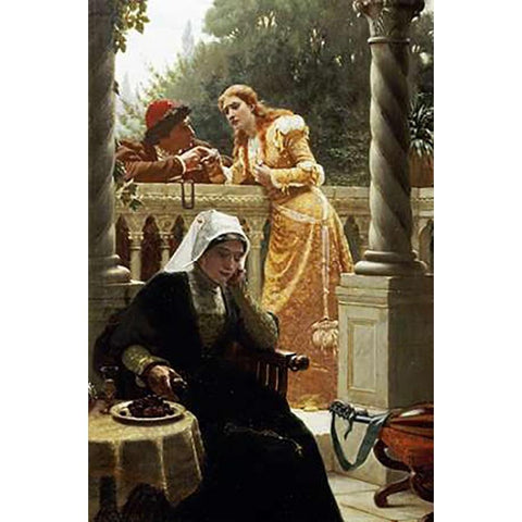 A Stolen Interview Gold Ornate Wood Framed Art Print with Double Matting by Leighton, Edmund Blair