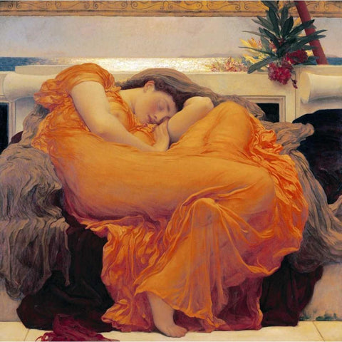 Flaming June Black Modern Wood Framed Art Print with Double Matting by Leighton, Lord Frederick