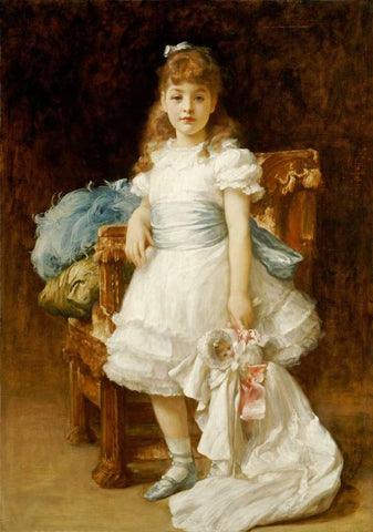 Lady Sybil Primrose White Modern Wood Framed Art Print with Double Matting by Leighton, Lord Frederick