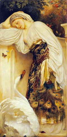 Odalisque White Modern Wood Framed Art Print with Double Matting by Leighton, Lord Frederick