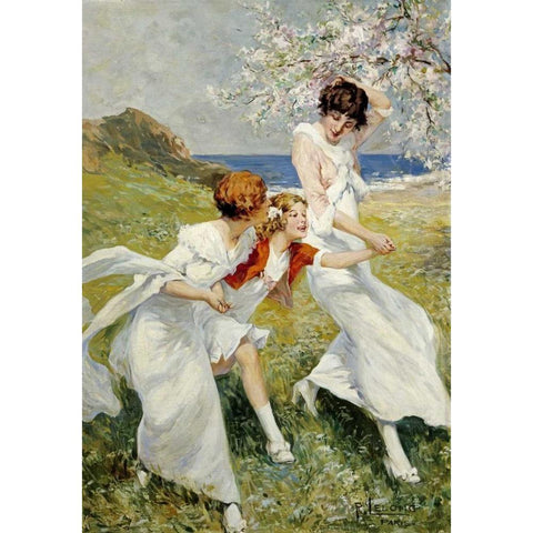 A Spring Day By The Seashore Black Modern Wood Framed Art Print with Double Matting by Lelong, Rene