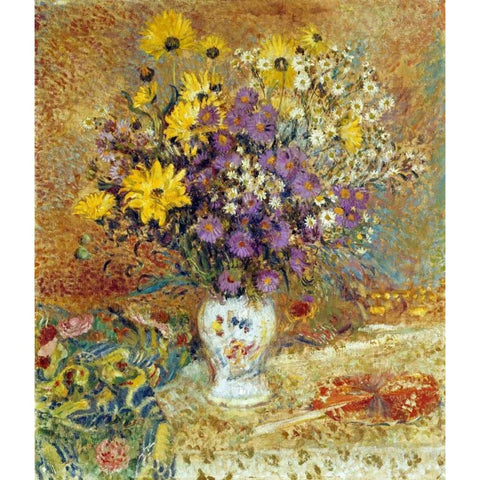 A Vase of Flowers White Modern Wood Framed Art Print by Lemmen, Georges