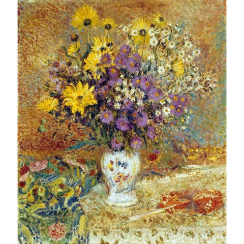 A Vase of Flowers Gold Ornate Wood Framed Art Print with Double Matting by Lemmen, Georges