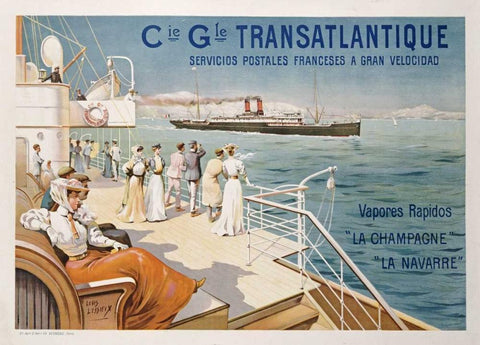Cie. Gle. Transatlantique Black Ornate Wood Framed Art Print with Double Matting by Lessieux, Ernest Louis