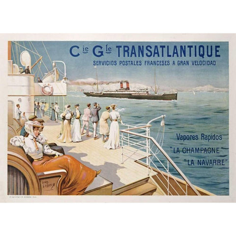 Cie. Gle. Transatlantique Black Modern Wood Framed Art Print with Double Matting by Lessieux, Ernest Louis