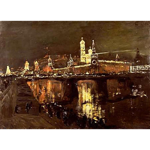 The Illumination of The Kremlin Black Modern Wood Framed Art Print with Double Matting by Levitan, Isaac Ilich