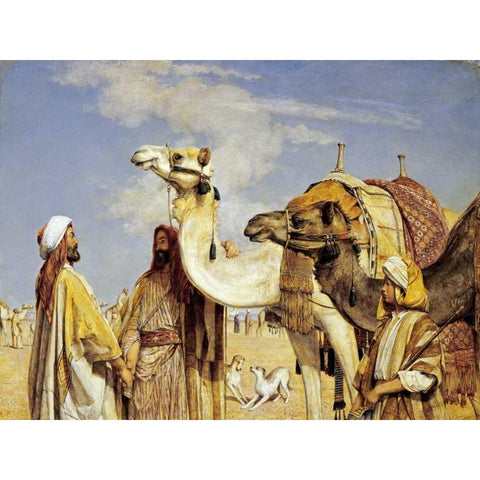 Greetings In The Desert, Egypt White Modern Wood Framed Art Print by Lewis, John Frederick