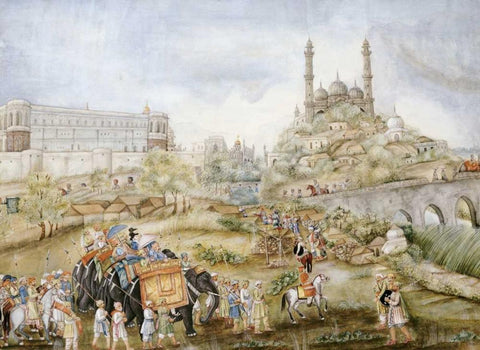 A Hunting Procession White Modern Wood Framed Art Print with Double Matting by Lucknow School
