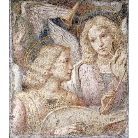 Music Making Angels - a Fragment Black Modern Wood Framed Art Print with Double Matting by Luini, Bernardino