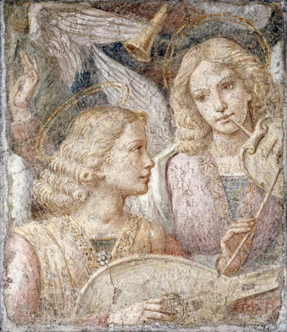 Music Making Angels - a Fragment White Modern Wood Framed Art Print with Double Matting by Luini, Bernardino