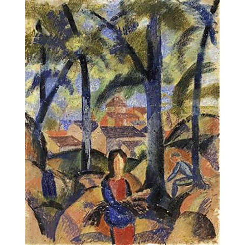 Women Collecting Brushwood Black Modern Wood Framed Art Print with Double Matting by Macke, August