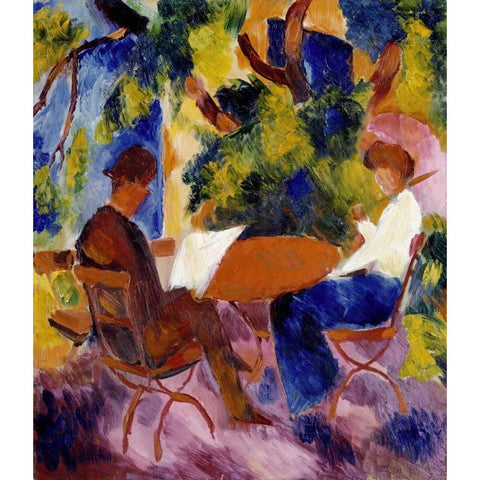 At The Garden Table Black Modern Wood Framed Art Print with Double Matting by Macke, August