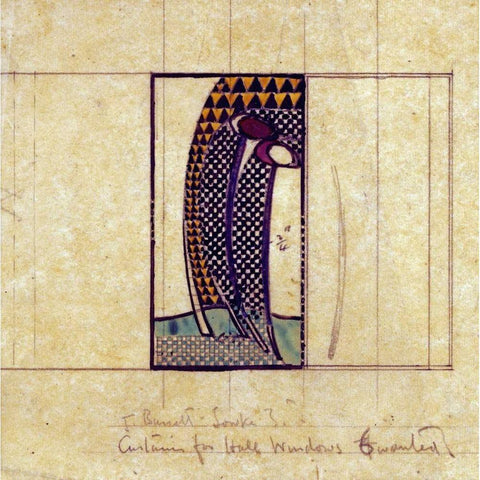 Design For Curtains For The Hall Windows Gold Ornate Wood Framed Art Print with Double Matting by Mackintosh, Charles Rennie