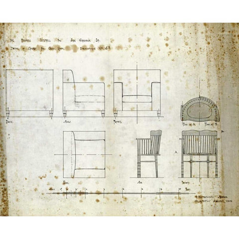 Designs For An Upholstered Chair, 1909 White Modern Wood Framed Art Print by Mackintosh, Charles Rennie