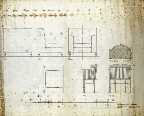 Designs For An Upholstered Chair, 1909 Black Ornate Wood Framed Art Print with Double Matting by Mackintosh, Charles Rennie