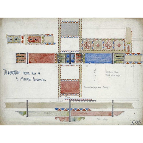 Florence, San Miniato, Studies of Decorative Ceiling Panels White Modern Wood Framed Art Print by Mackintosh, Charles Rennie