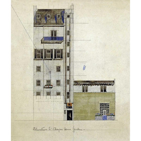 London, Elevation of Proposed Studio, 1920 Gold Ornate Wood Framed Art Print with Double Matting by Mackintosh, Charles Rennie