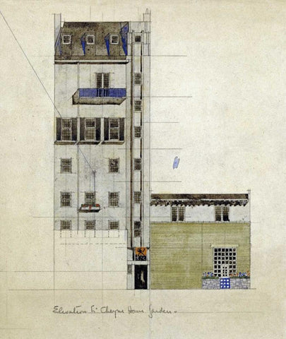 London, Elevation of Proposed Studio, 1920 Black Ornate Wood Framed Art Print with Double Matting by Mackintosh, Charles Rennie