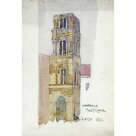 Palermo, Campanile Martorana White Modern Wood Framed Art Print by Mackintosh, Charles Rennie