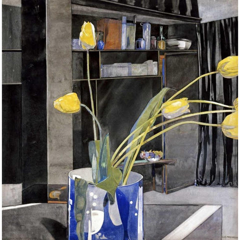 Yellow Tulips Black Modern Wood Framed Art Print with Double Matting by Mackintosh, Charles Rennie